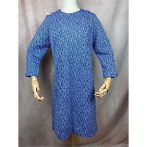 Vintage 1960s Patterned Polyester Dress Mod MCM Medium Large